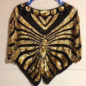 Vintage Butterfly Sequin Beaded Top